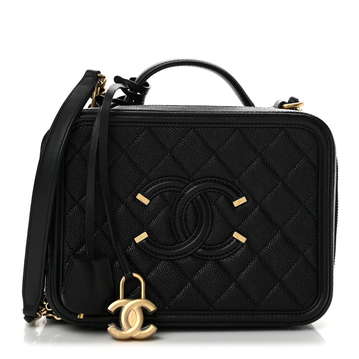 Chanel Caviar Quilted Medium CC Filigree Vanity Case Black