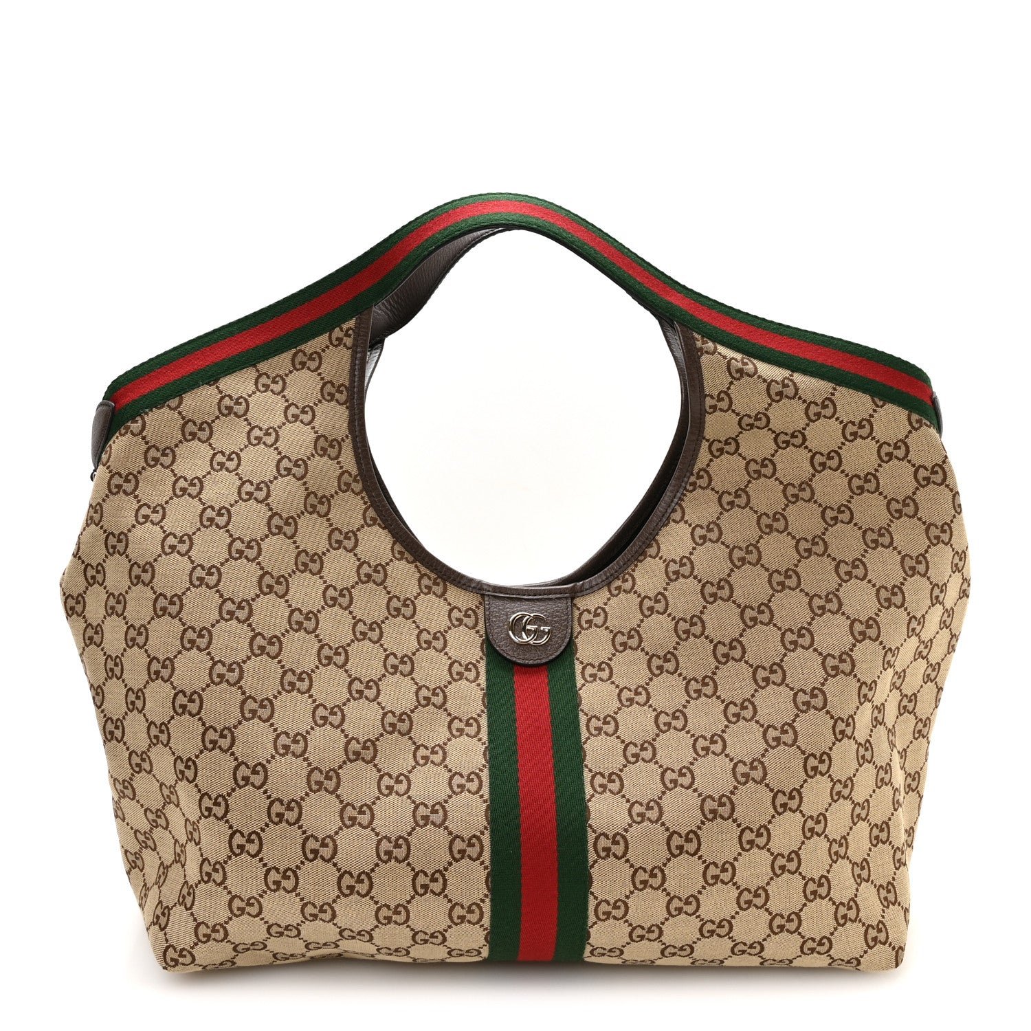 GG Monogram Web Large Giglio Tote Beige Brown
