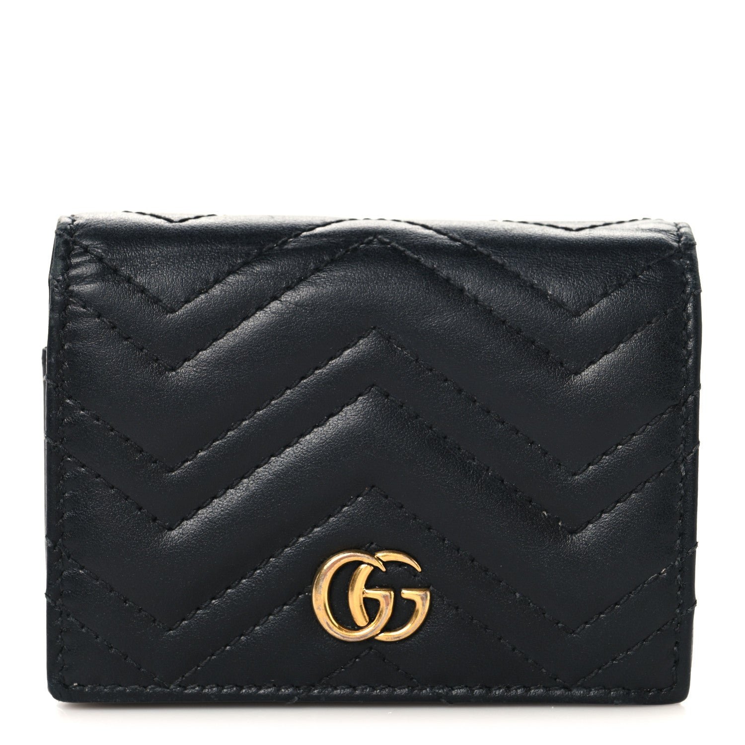 Gucci Calfskin Matelasse GG Marmont Card Case Black
