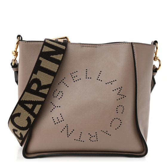 Stella McCartney Eco Alter Nappa Perforated Logo Mini Crossbody Dark Taupe