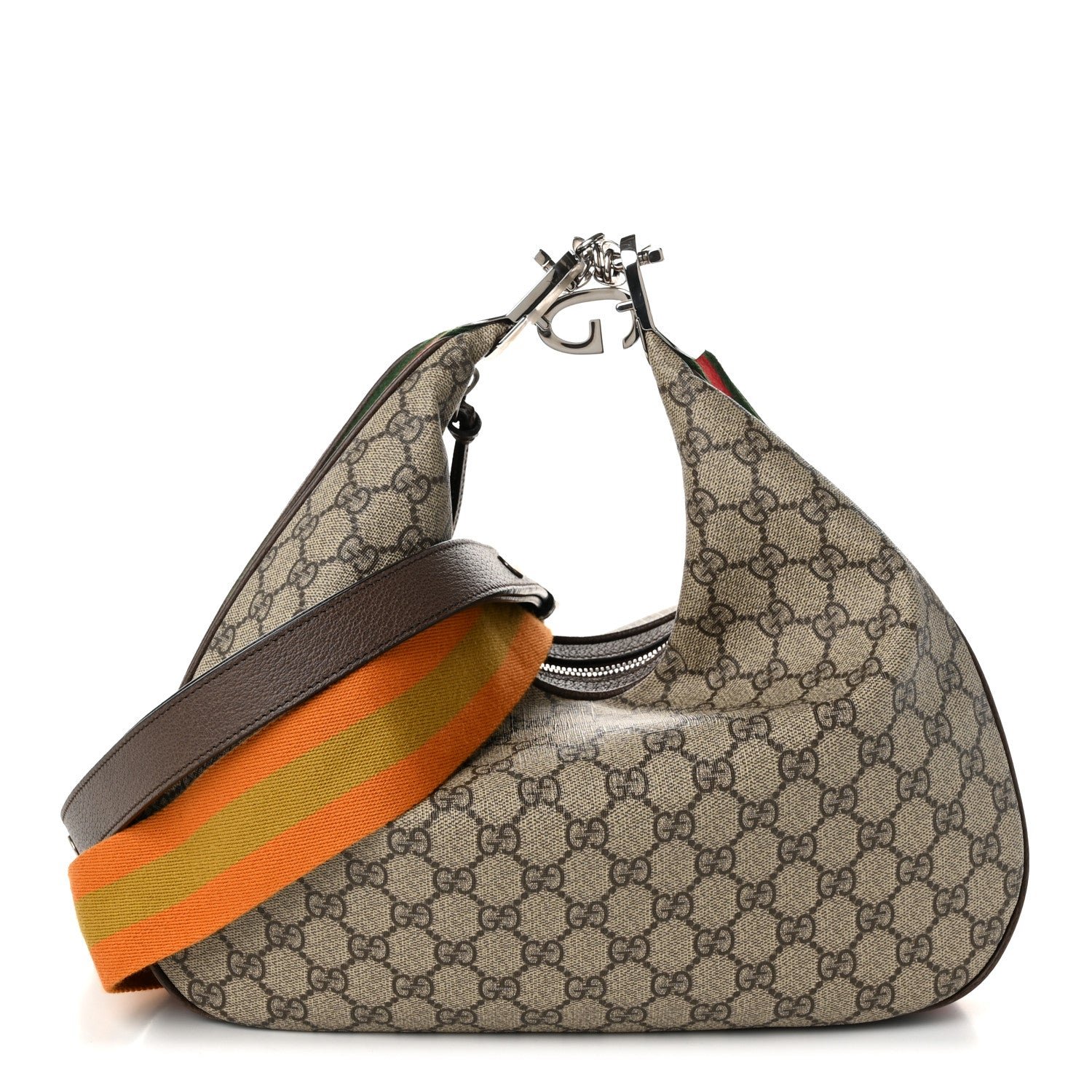 Gucci GG Supreme Monogram Textured Calfskin Web Large Attache Shoulder Bag Beige Ebony New Acero