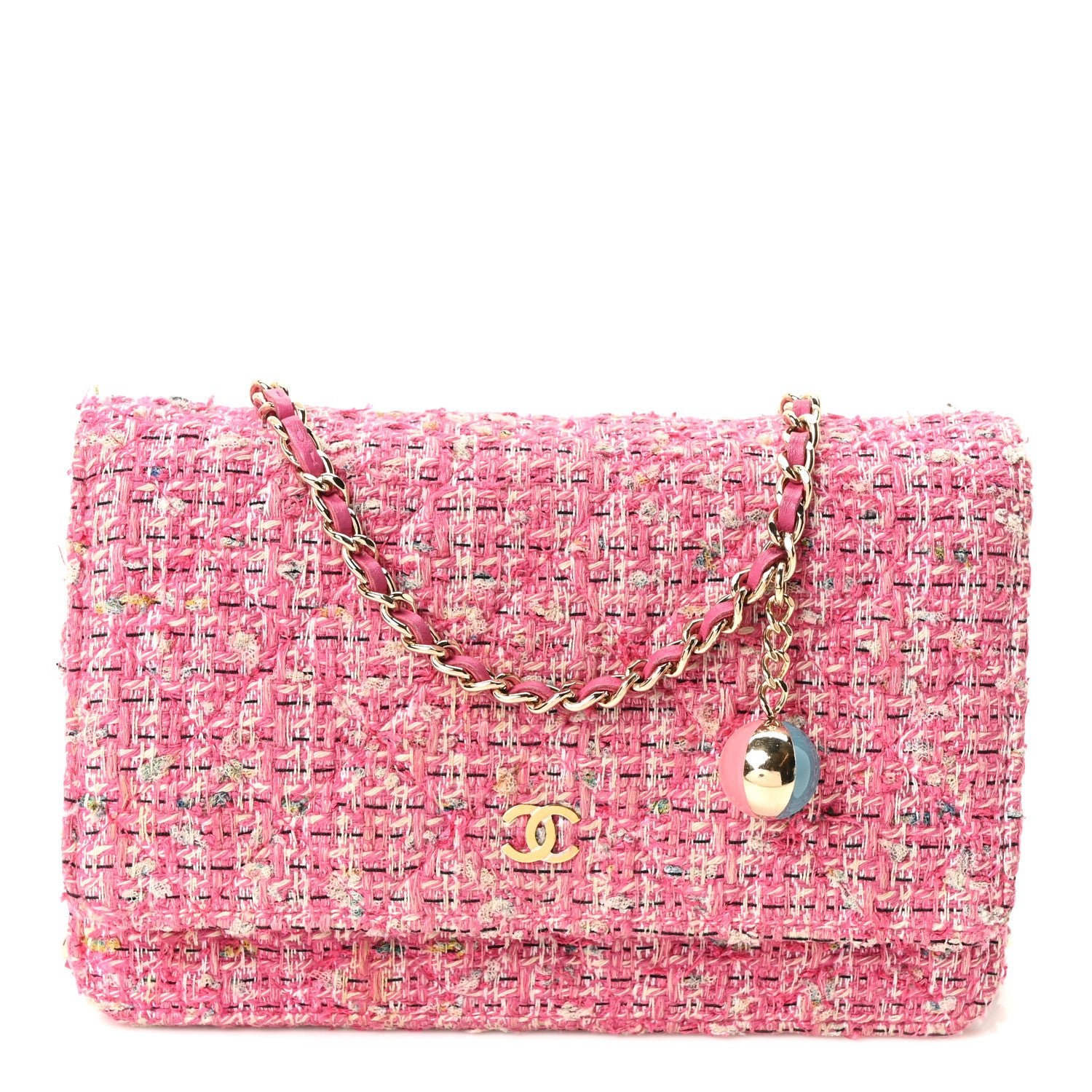 Chanel Tweed Quilted Wallet On Chain WOC Pink