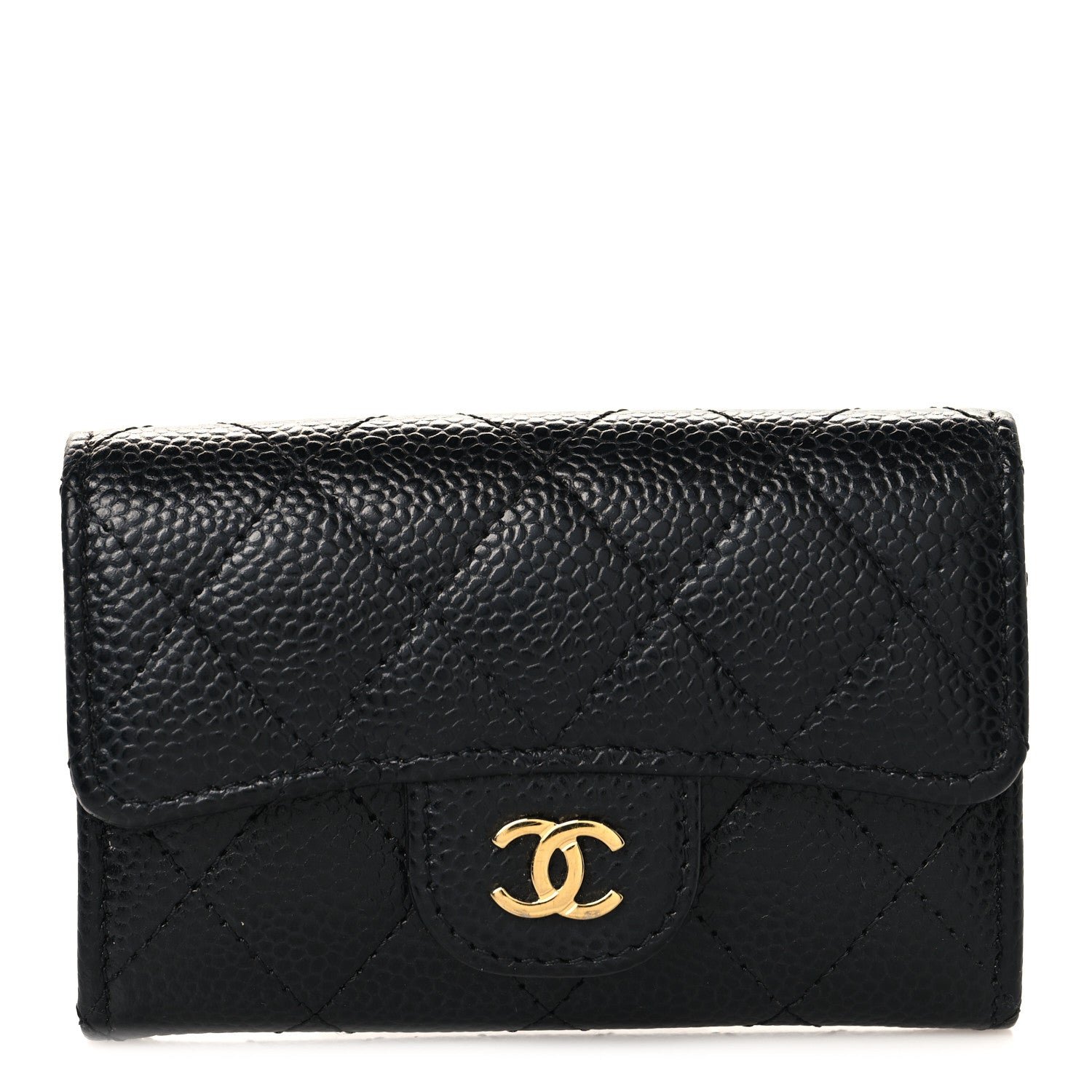 Chanel Caviar Quilted Flap Card Holder Wallet Black