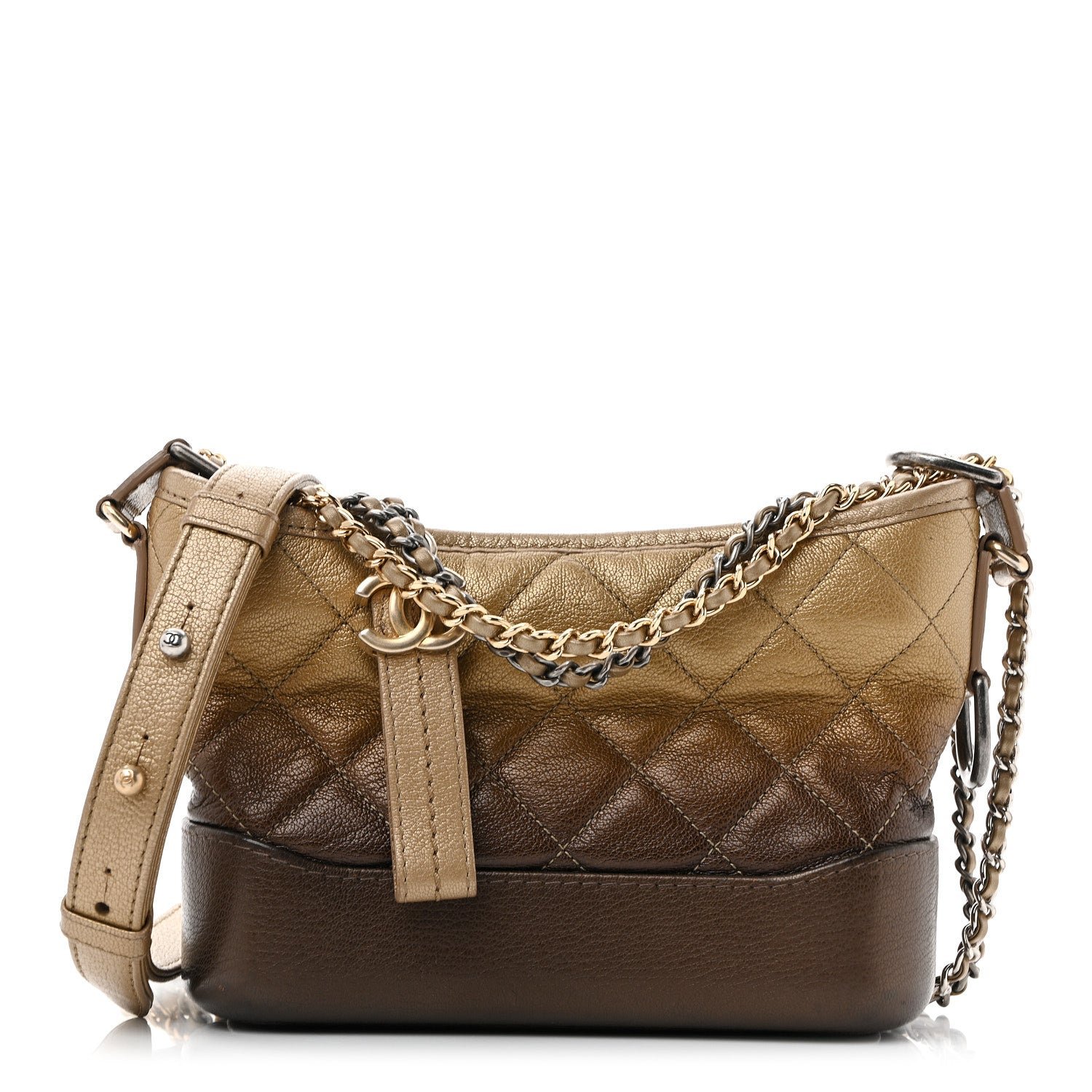 Chanel Metallic Goatskin Quilted Small Gabrielle Hobo Gold Bronze