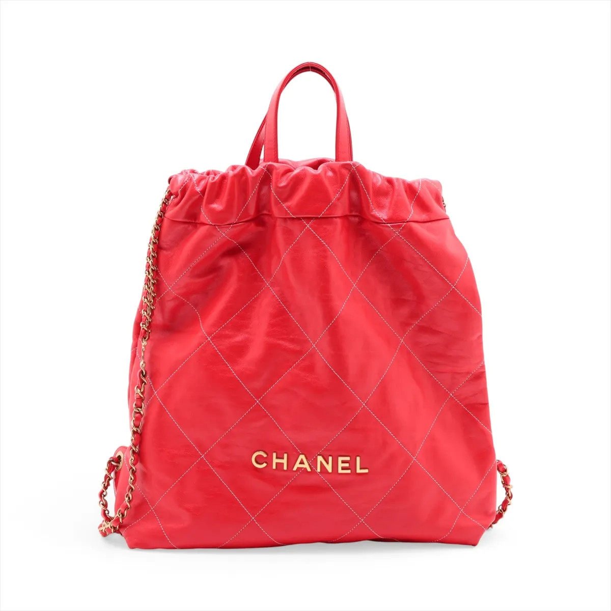 Chanel Chanel 22 Backpack shiny calfskin Chain Backpack Red Gold Metal Fittings