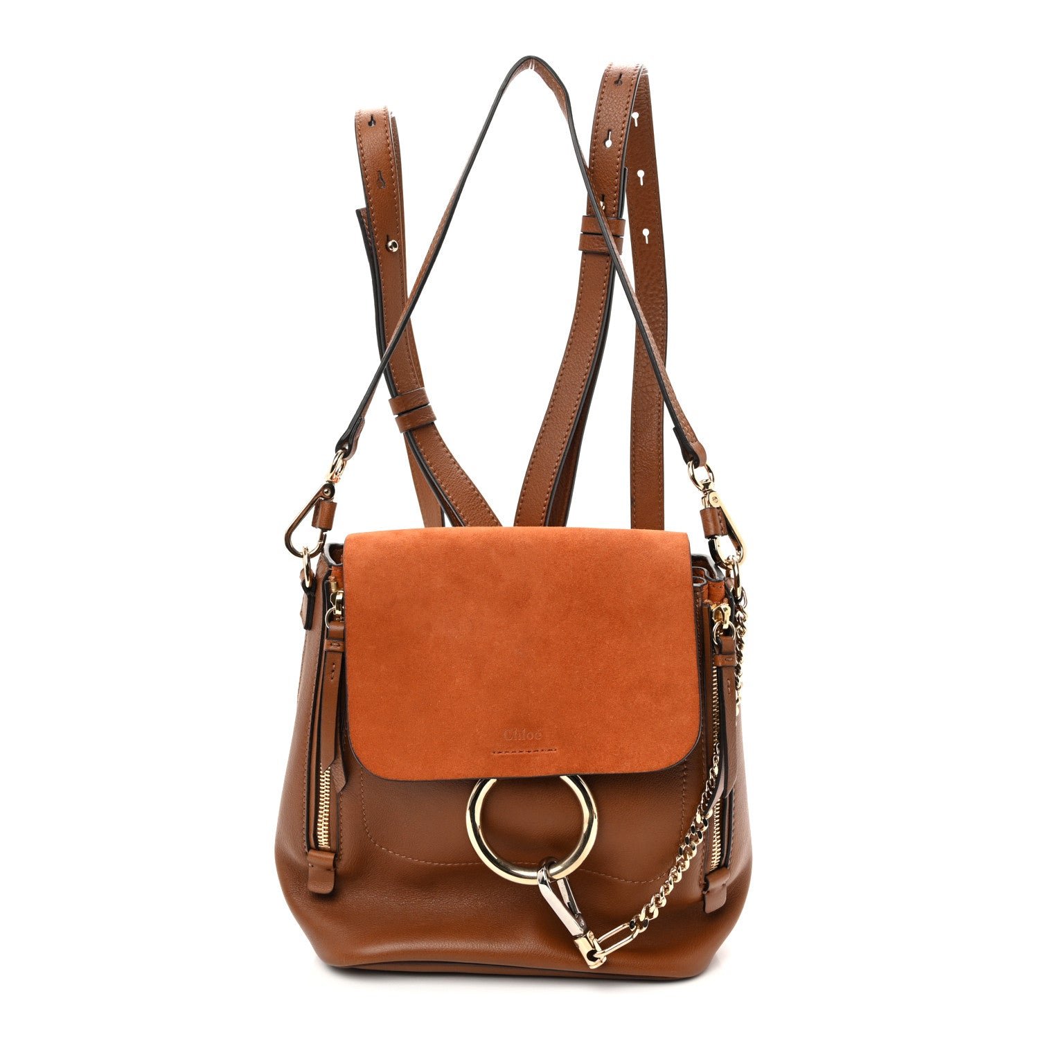 Chloe Suede Calfskin Medium Faye Backpack Tan