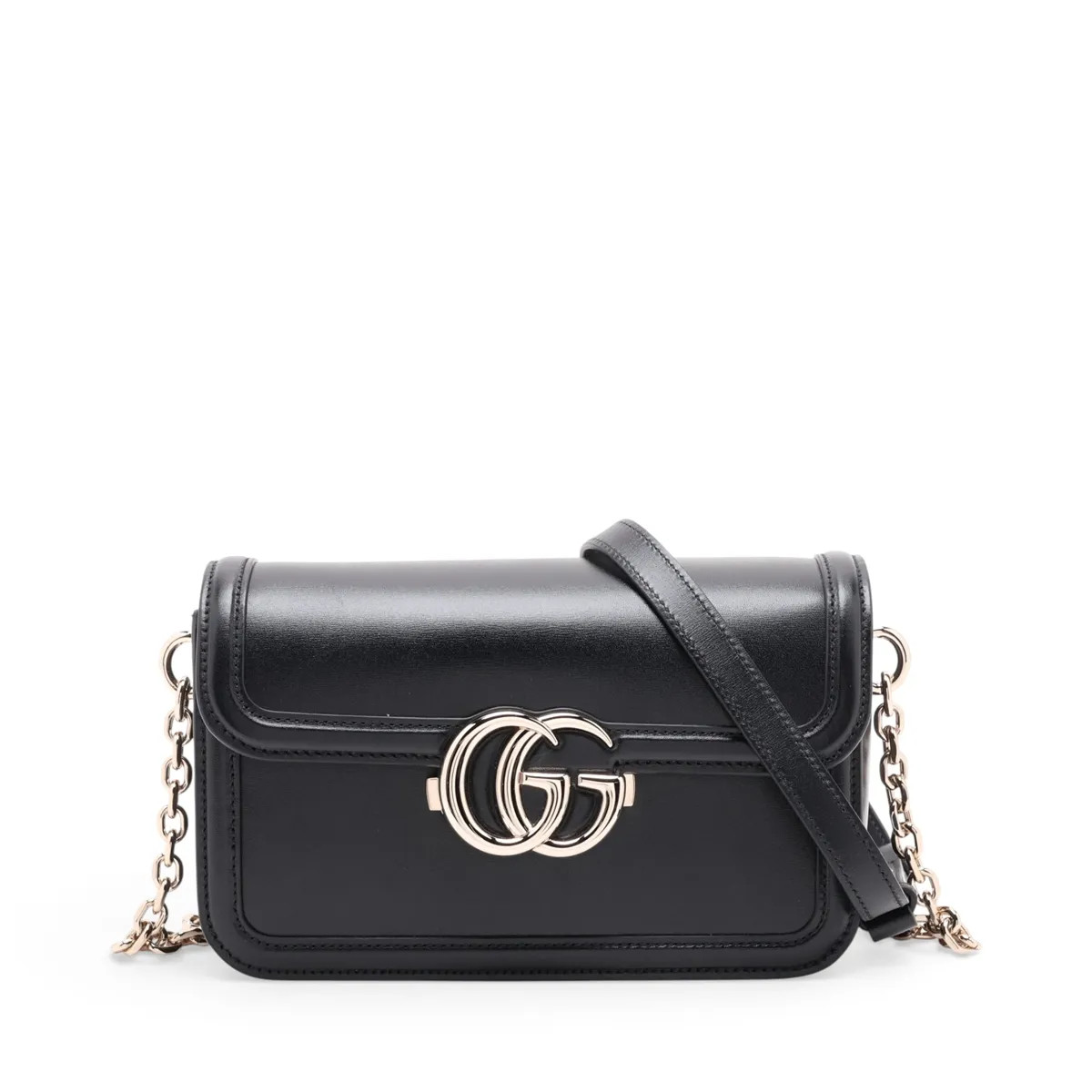 Gucci 826761 Leather 2 Way Shoulder Bag Black Mirror Included