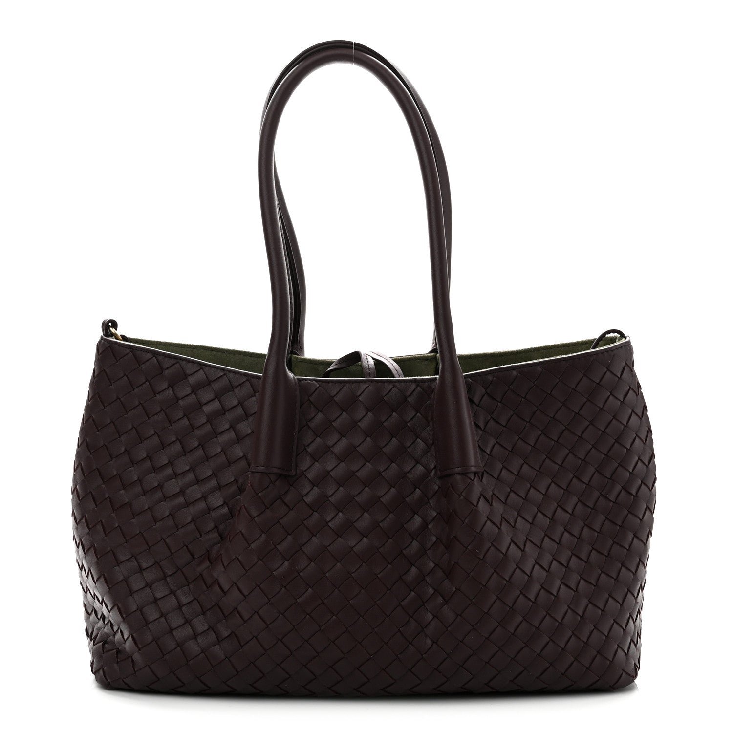 Bottega Veneta Calfskin Intrecciato Pinacoteca Reversible Tote Dark Barolo Pickle