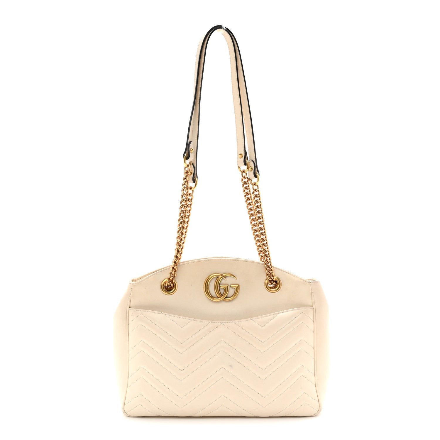 Gucci Calfskin Matelasse Medium GG Marmont Open Top Shoulder Bag White