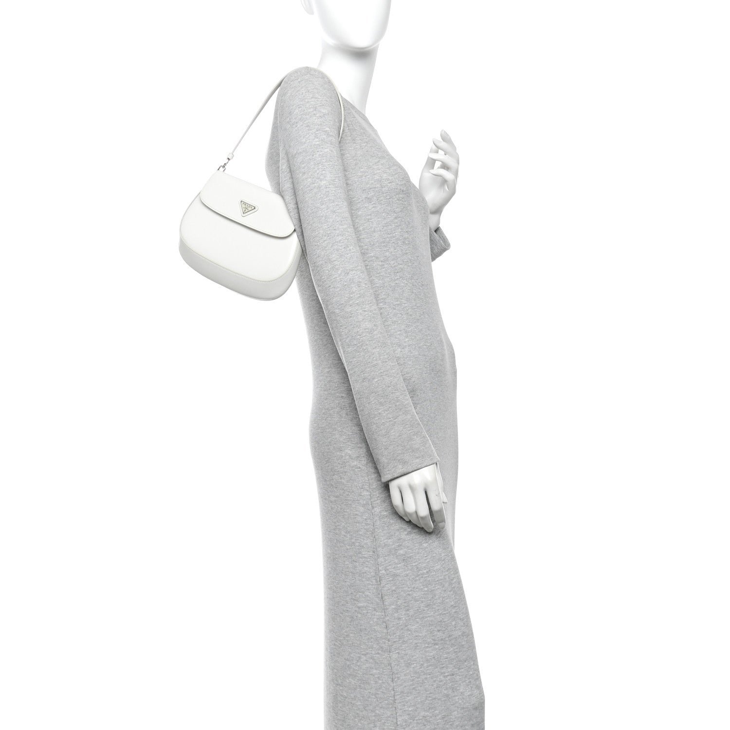 Prada Spazzolato Cleo Flap Shoulder Bag White