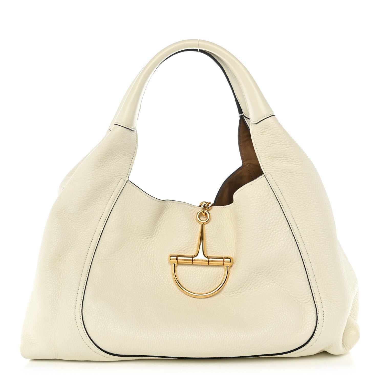 Gucci Grained Calfskin Softbit Maxi Shoulder Bag Dusty White