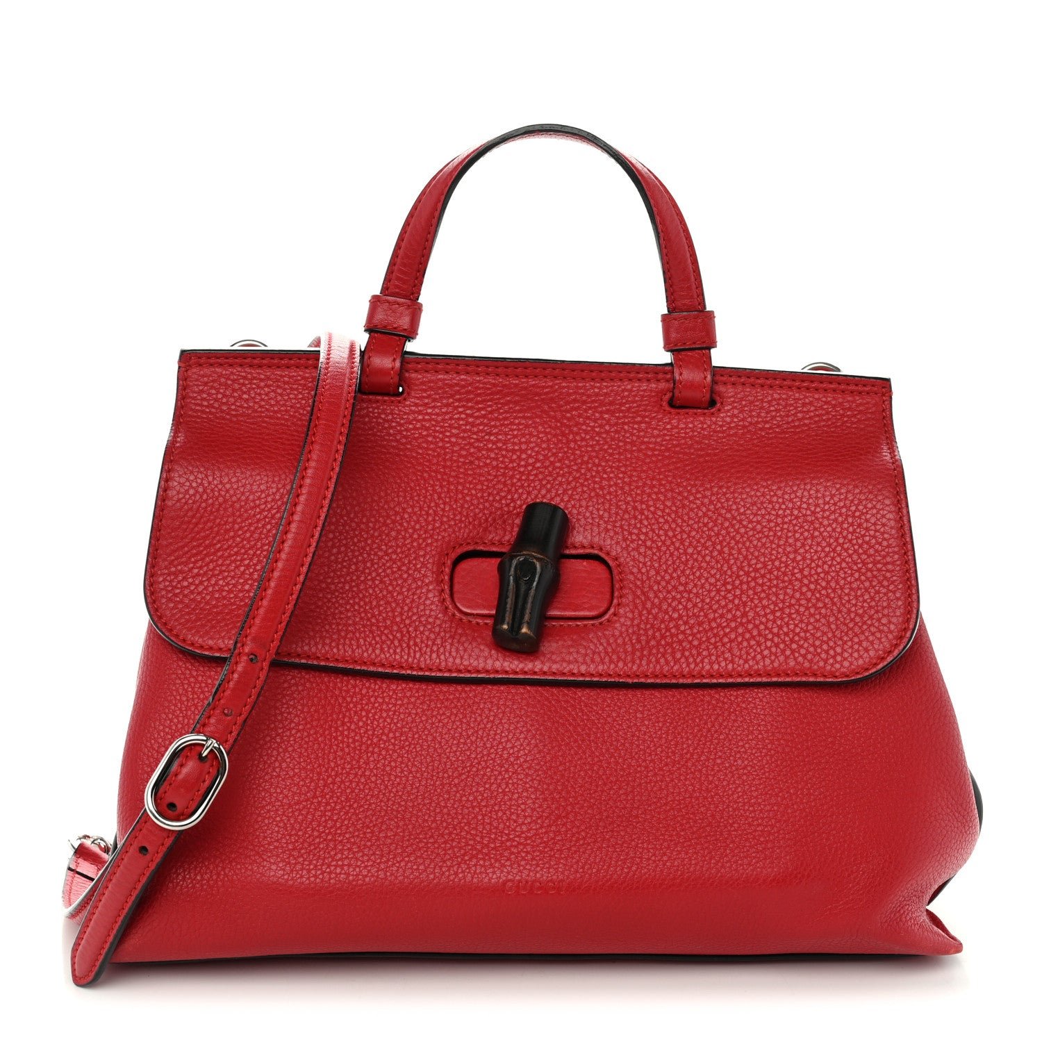 Gucci Cellarius Calfskin Small Bamboo Daily Top Handle Bag Hibiscus Red