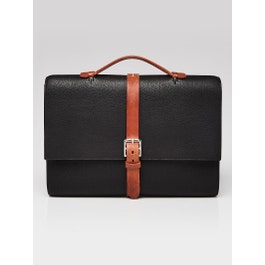 Hermes Hermes 38cm Black Fjord Leather Palladium Plated Etriviere Meeting Briefcase Bag