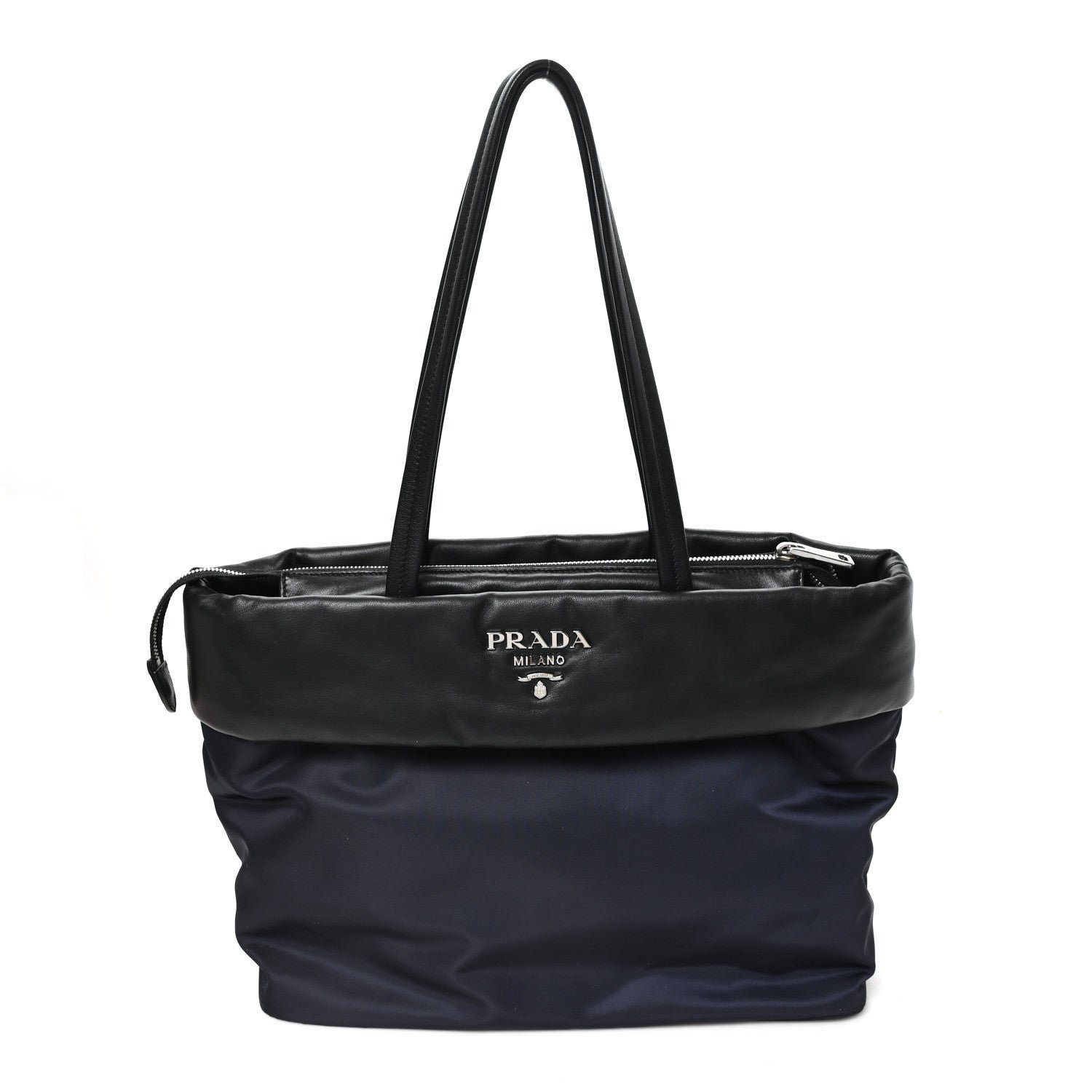Prada Nappa Nylon Soft Padded Shopping Tote Black Blue