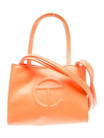 Leather Orange Shopping Bag Small