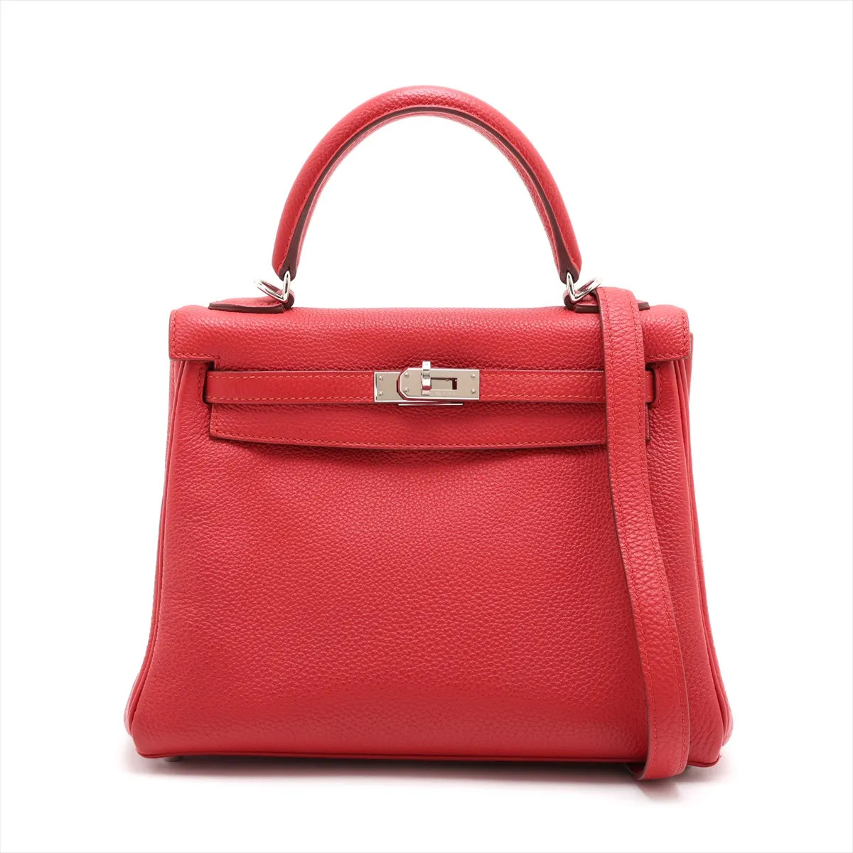Hermès Kelly 25 Le Tournay Togo Red Silver Metal Fittings