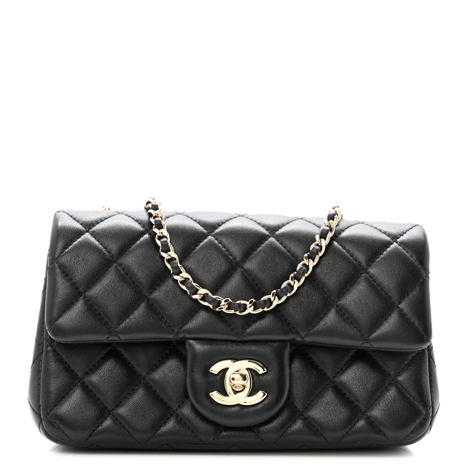 Chanel Lambskin Quilted Mini Rectangular Pearl Crush Flap Black