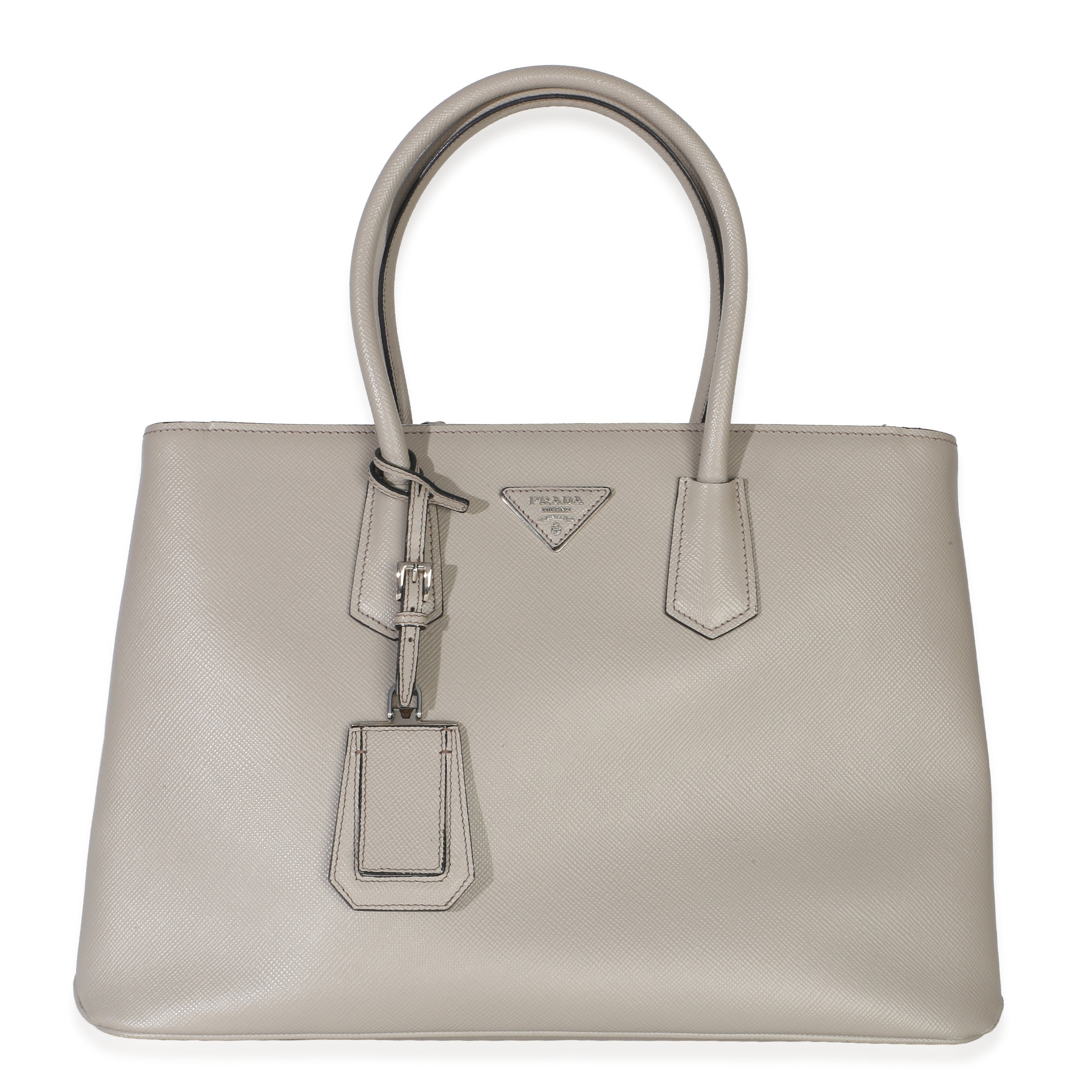 Light Grey Saffiano Cuir Large Turnlock Twin Tote