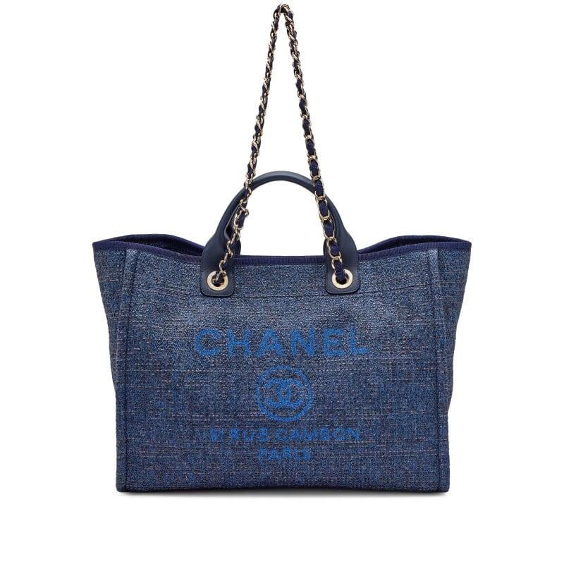 Navy Blue Glitter Tweed Large Deauville Shopping Tote Silver Hardware, 2019