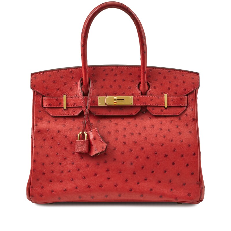 Rouge Vif Ostrich Birkin 30 Gold Hardware, 2016