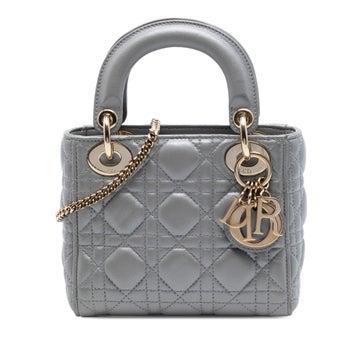 Lambskin Mini Metallic Lambskin Cannage Lady Dior