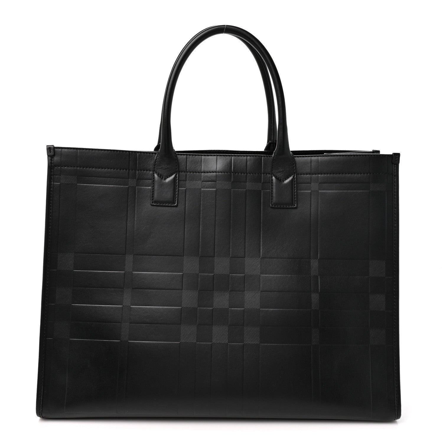 Burberry Calfskin Denny Check Embossed Tote Black