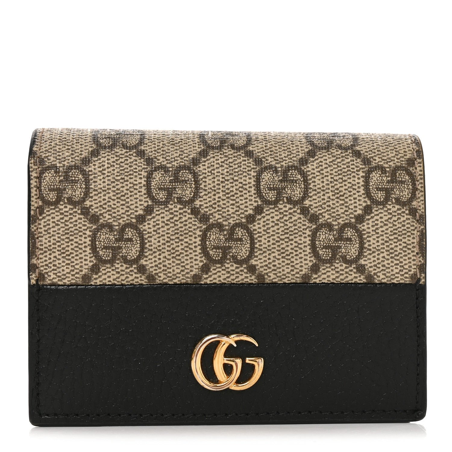 Gucci Dollar Calfskin GG Supreme Monogram GG Marmont Card Case Black Beige Ebony