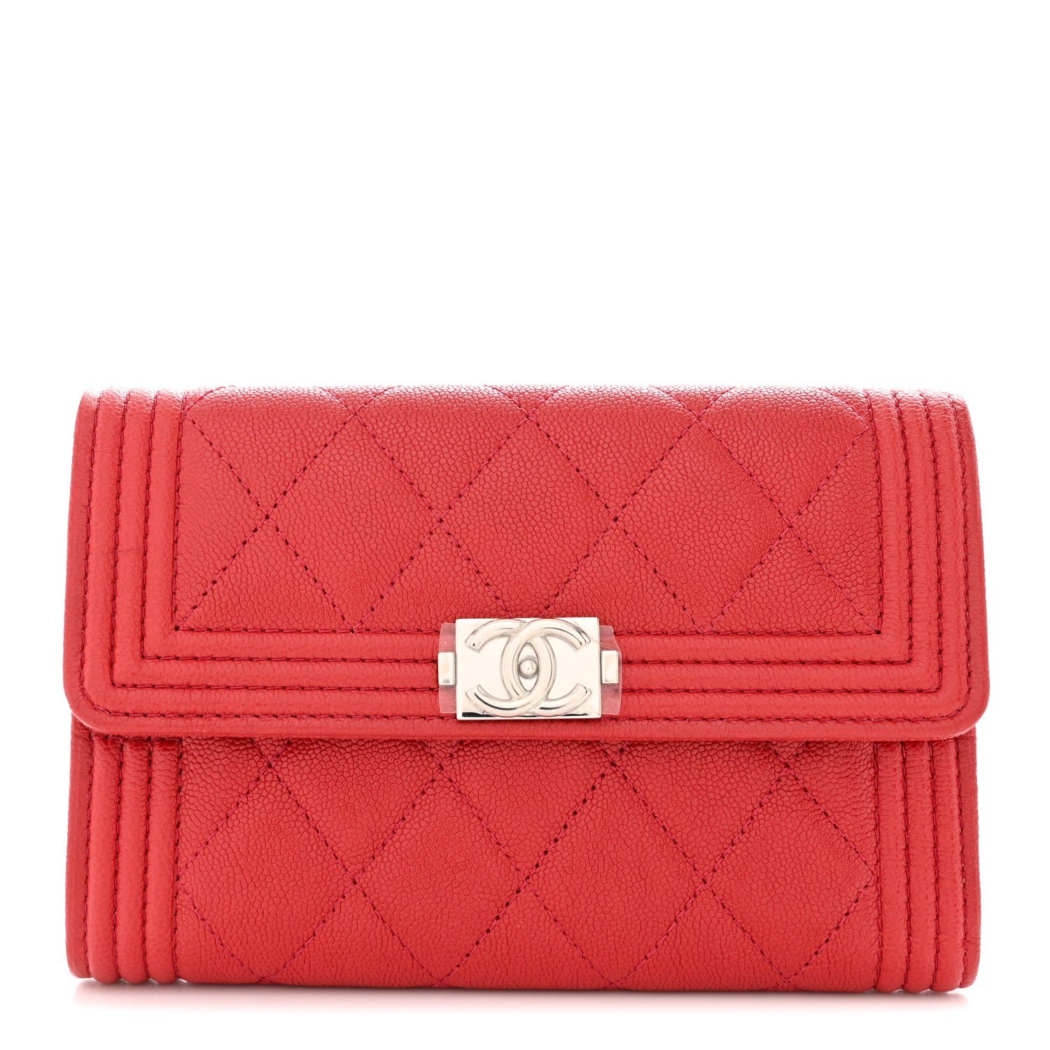 Chanel Caviar Quilted Medium Boy Flap Wallet Red