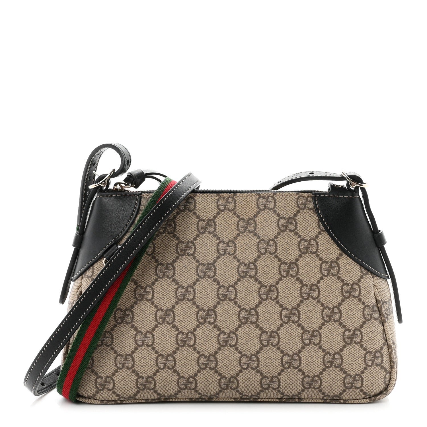 Gucci GG Supreme Monogram Textured Calfskin Small Emblem Shoulder Bag Beige Black