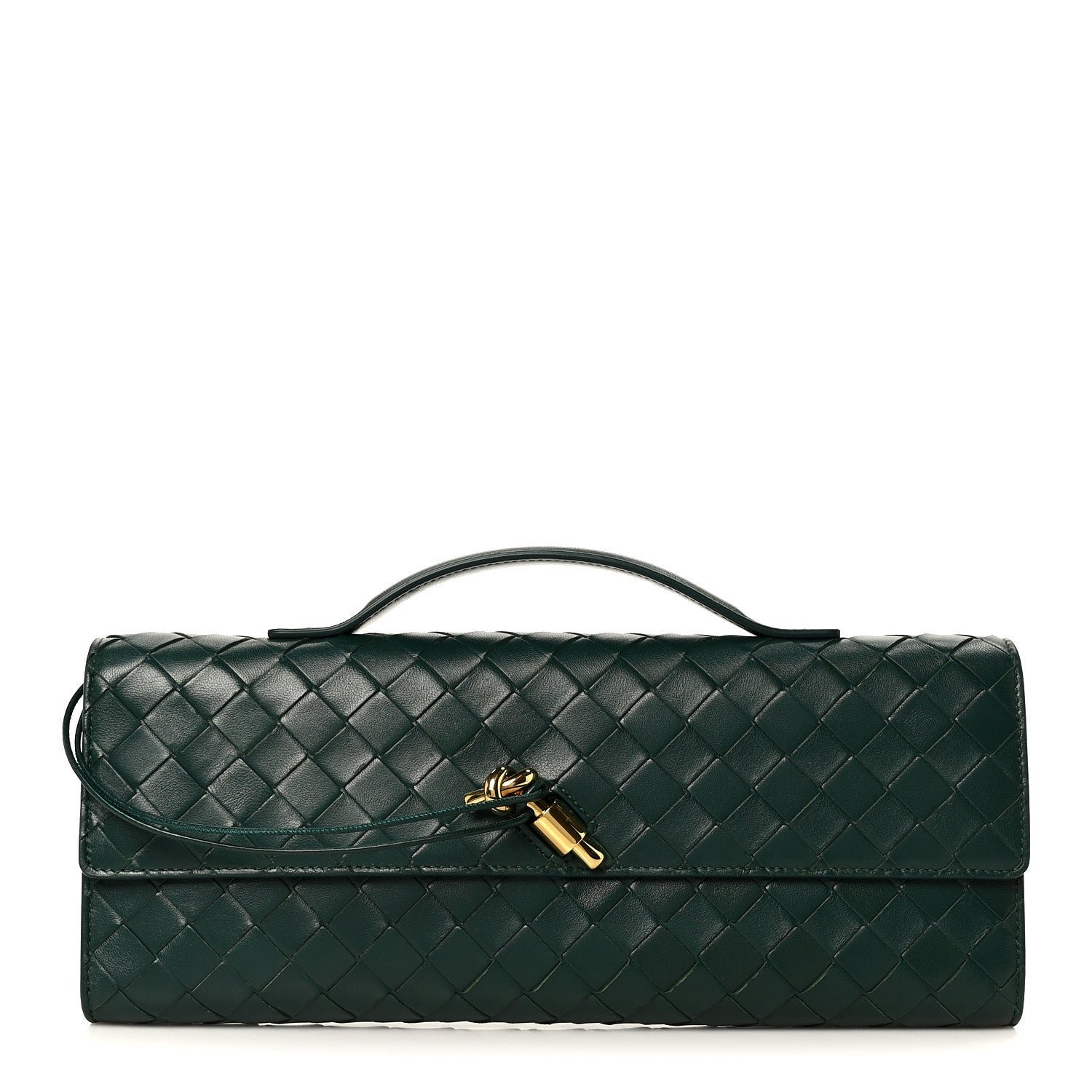 Bottega Veneta Nappa Intrecciato Long Andiamo Top Handle Clutch Emerald Green