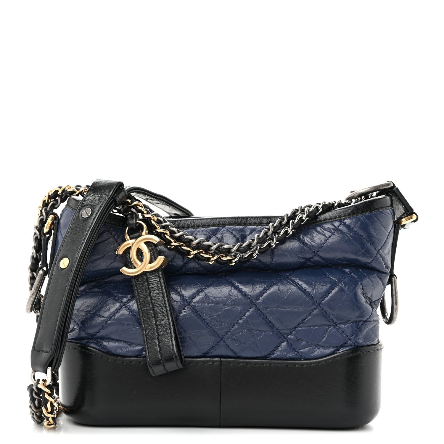 Chanel Aged Calfskin Quilted Small Gabrielle Hobo Navy Black