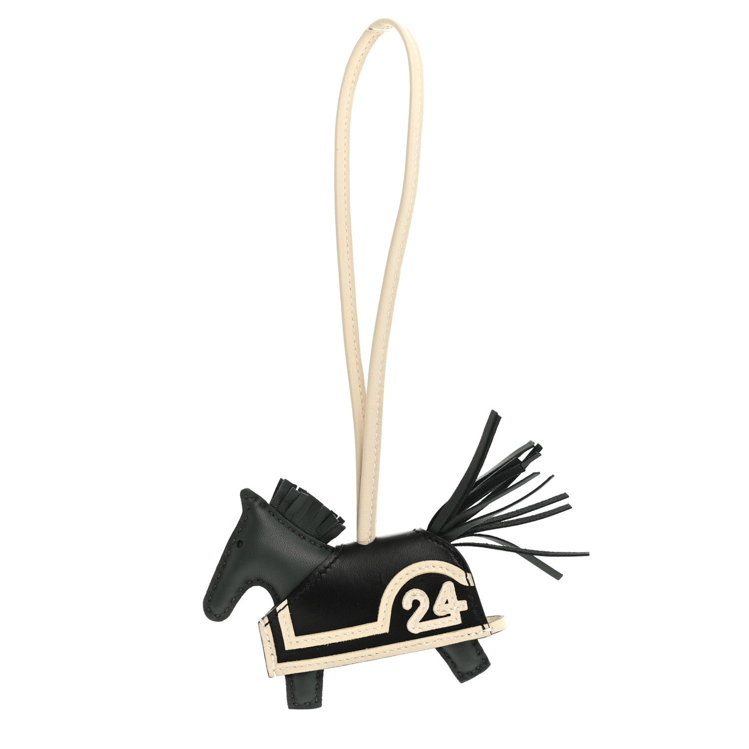 Hermes Hermes Milo Lambskin Grigri Rodeo 24 Bag Charm PM Vert Mangrove Black Craie
