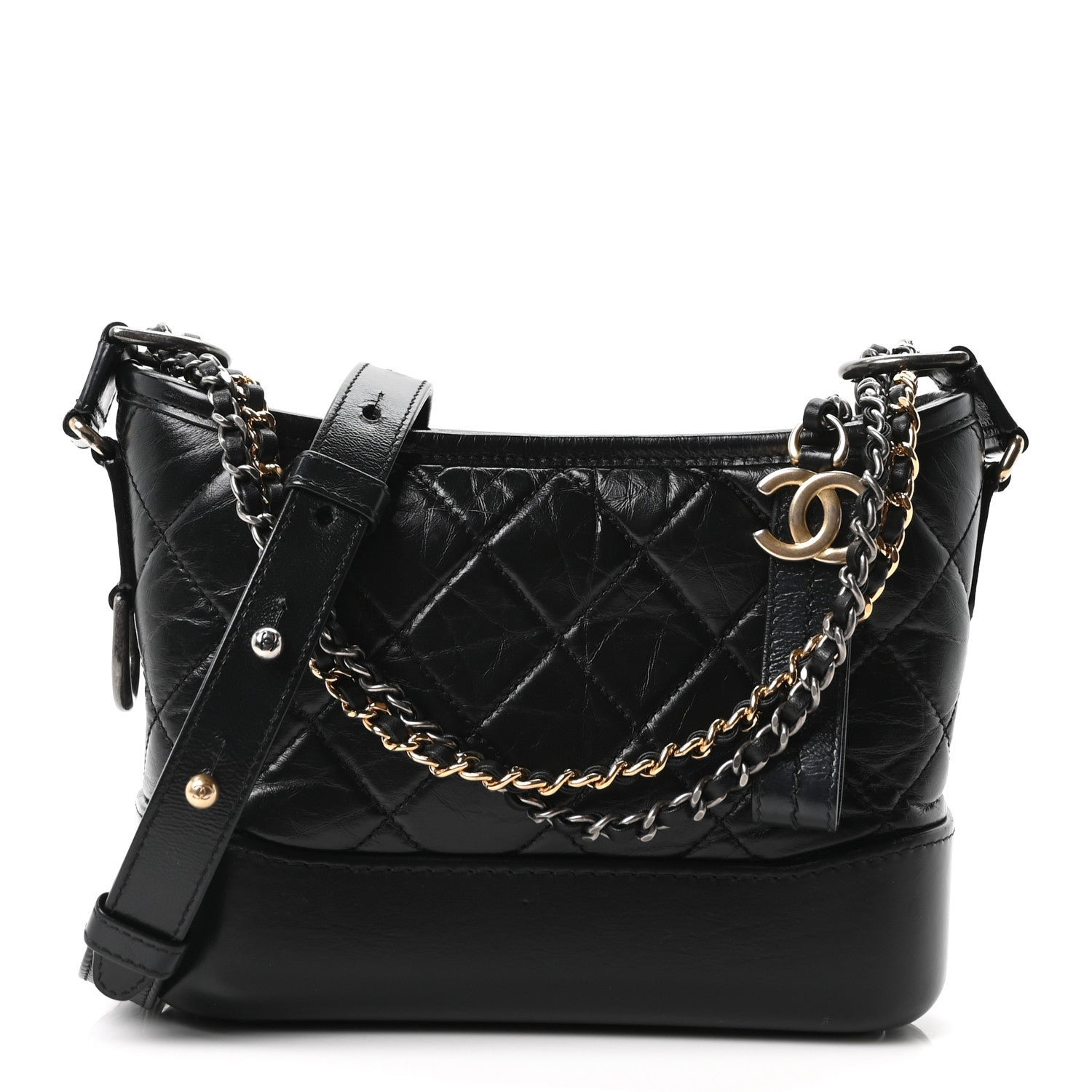 Chanel Aged Calfskin Quilted Small Gabrielle Hobo Black