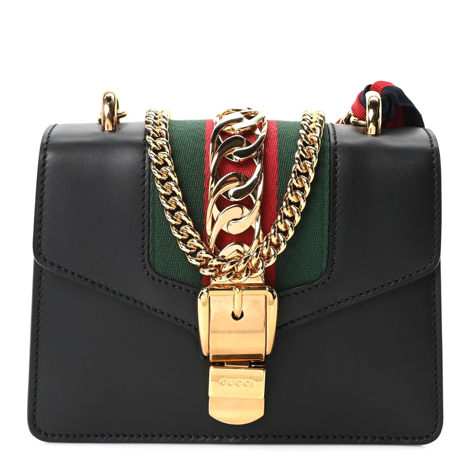 Gucci Calfskin Mini Sylvie Chain Shoulder Bag Black