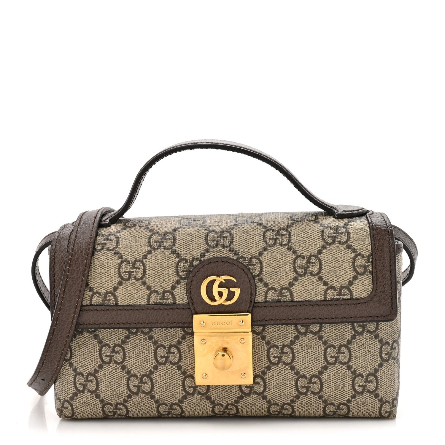 Gucci GG Supreme Monogram Calfskin Mini Ophidia Top Handle Bag Beige Ebony New Acero