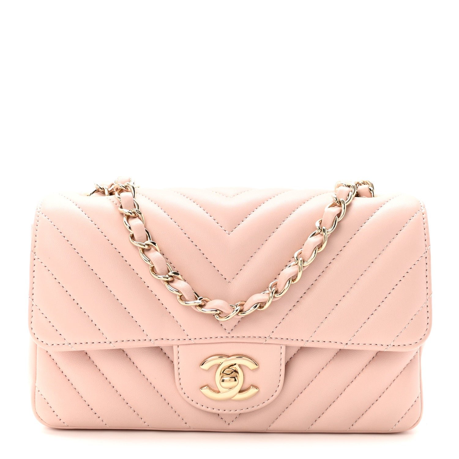 Chanel Calfskin Chevron Quilted Mini Rectangular Flap Light Pink