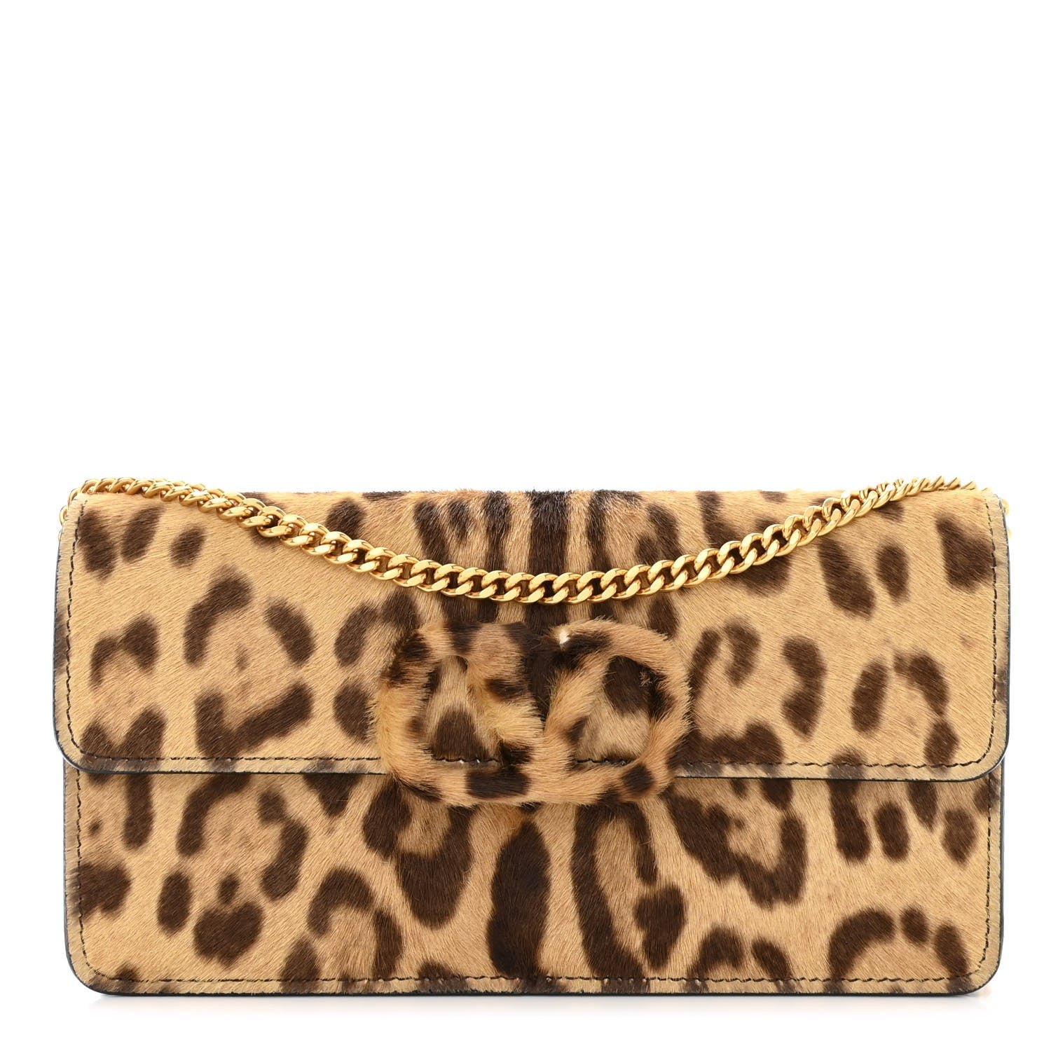 Valentino Garavani Calf Hair Leopard Print VSling Chain Wallet