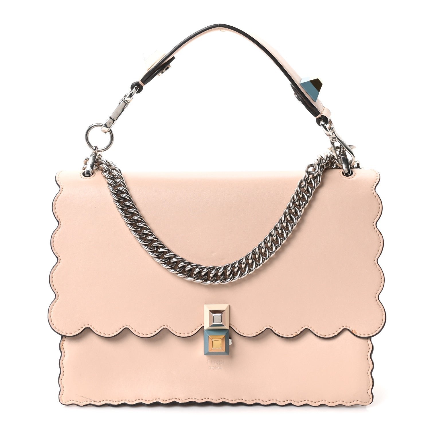 Fendi Vitello Liberty Scalloped Studded Kan I Shoulder Bag Plaster