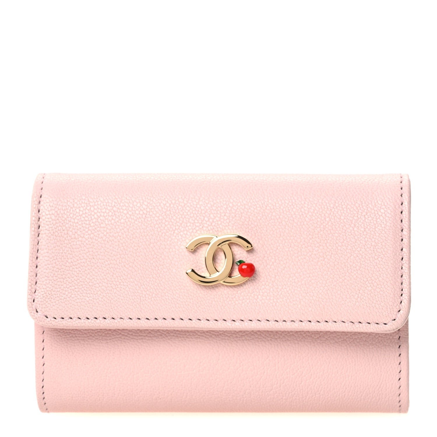 Chanel Grained Goatskin CC Apple Flap Card Holder Light Pink