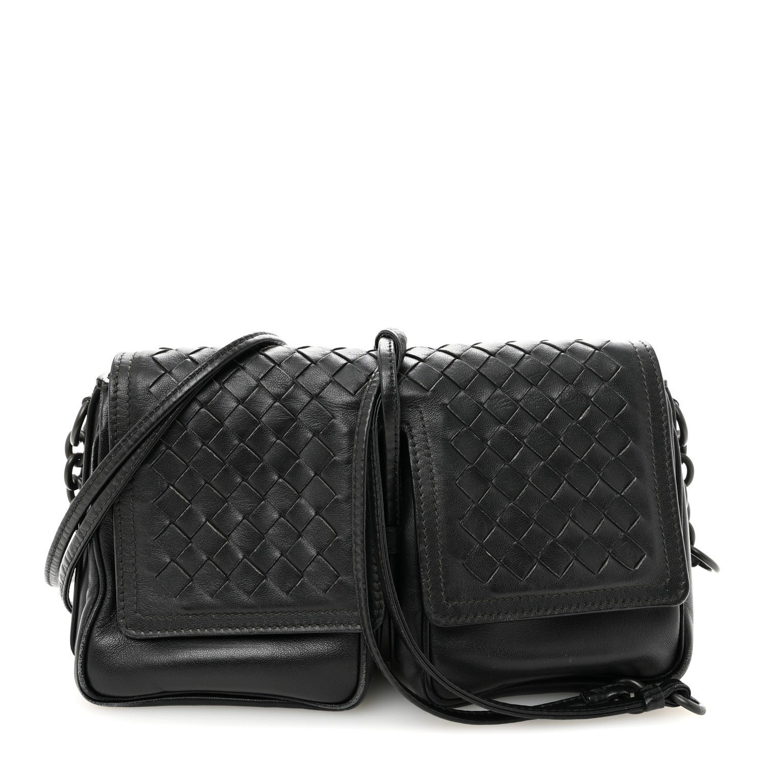 Bottega Veneta Nappa Intrecciato Small Double Pocket Flap Black