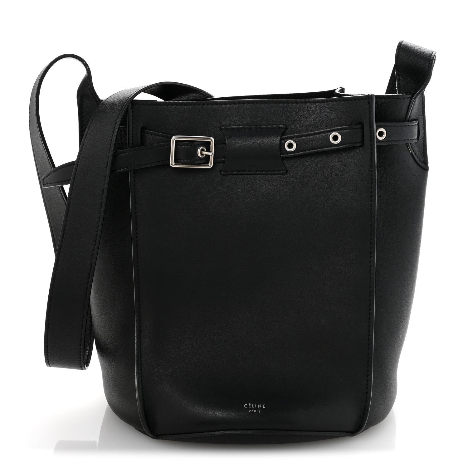 Celine Supple Grained Calfskin Long Strap Big Bag Bucket Black