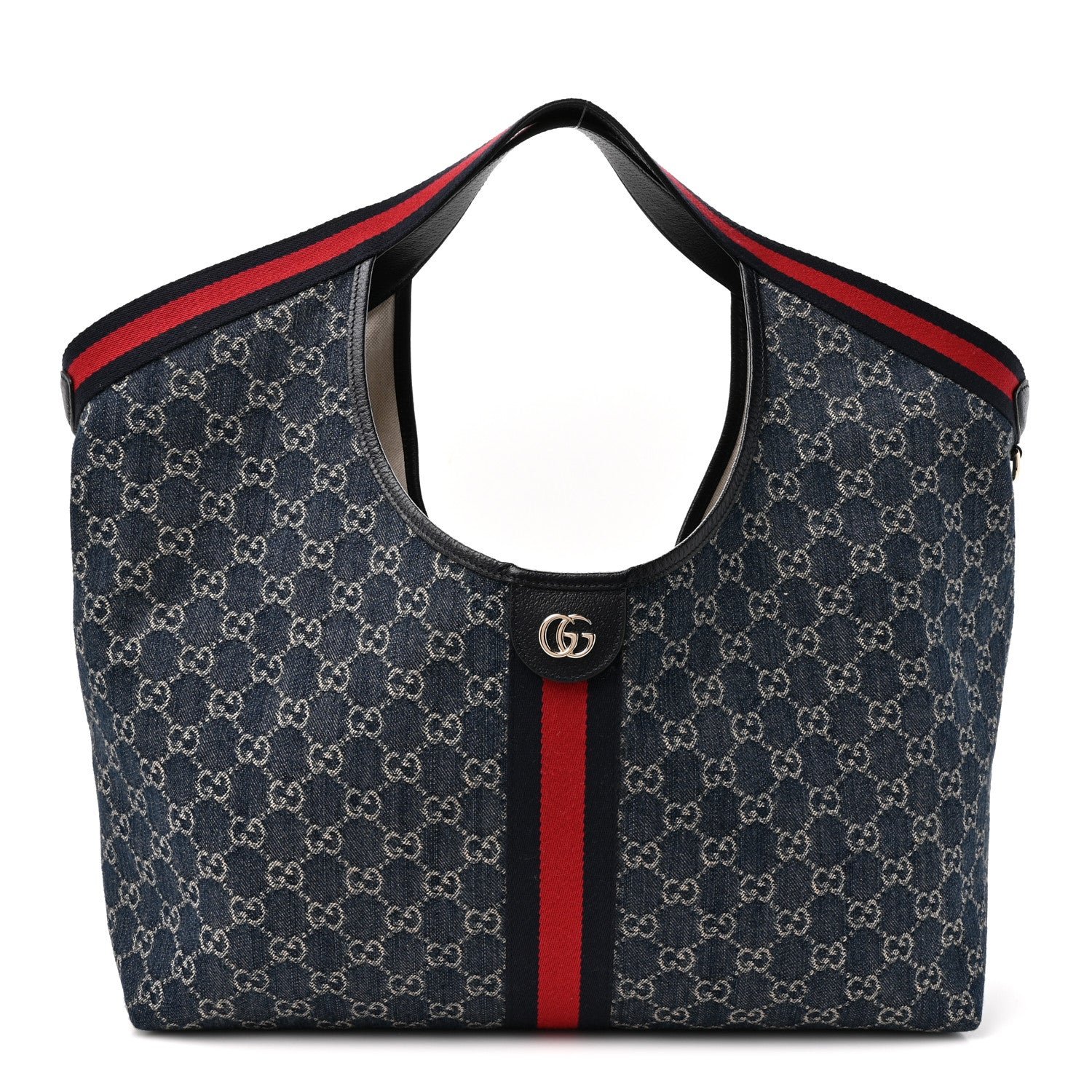 Gucci Denim GG Monogram Web Large Giglio Tote Blue