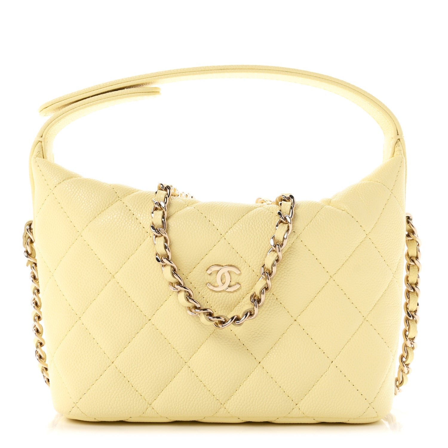 Chanel Caviar Quilted Hobo Clutch With Chain Light Yellow