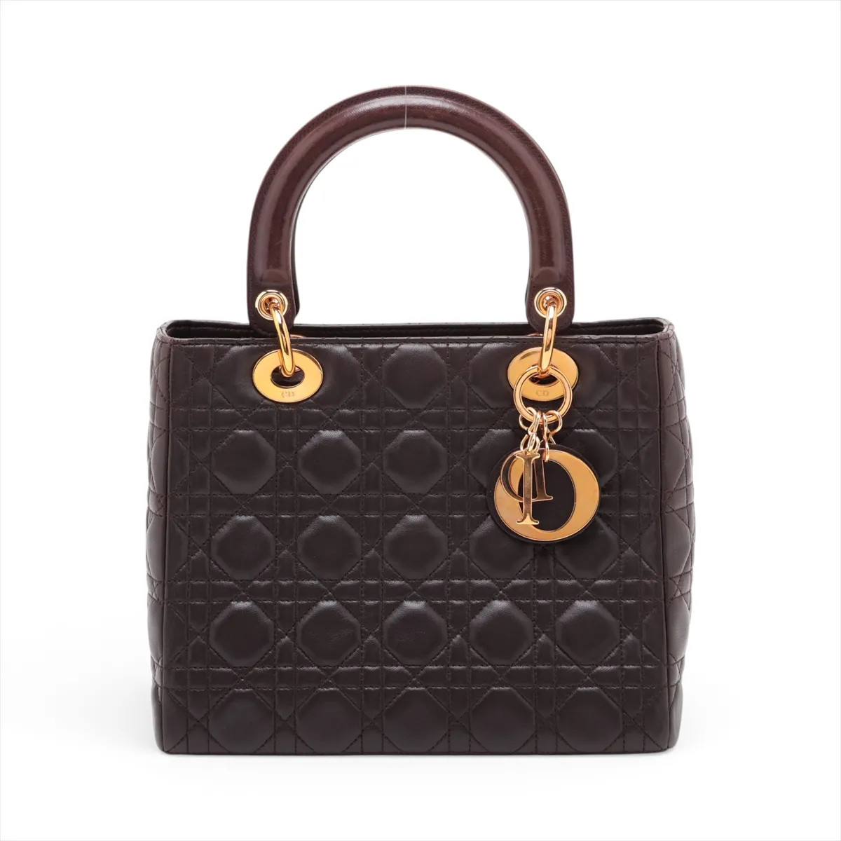 Christian Dior Cannage Lady Dior Leather Hand bag Brown