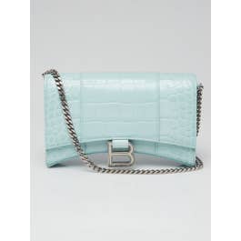 Balenciaga Balenciaga Light Green Croc Embossed Leather Soft Hourglass Wallet On Chain Bag