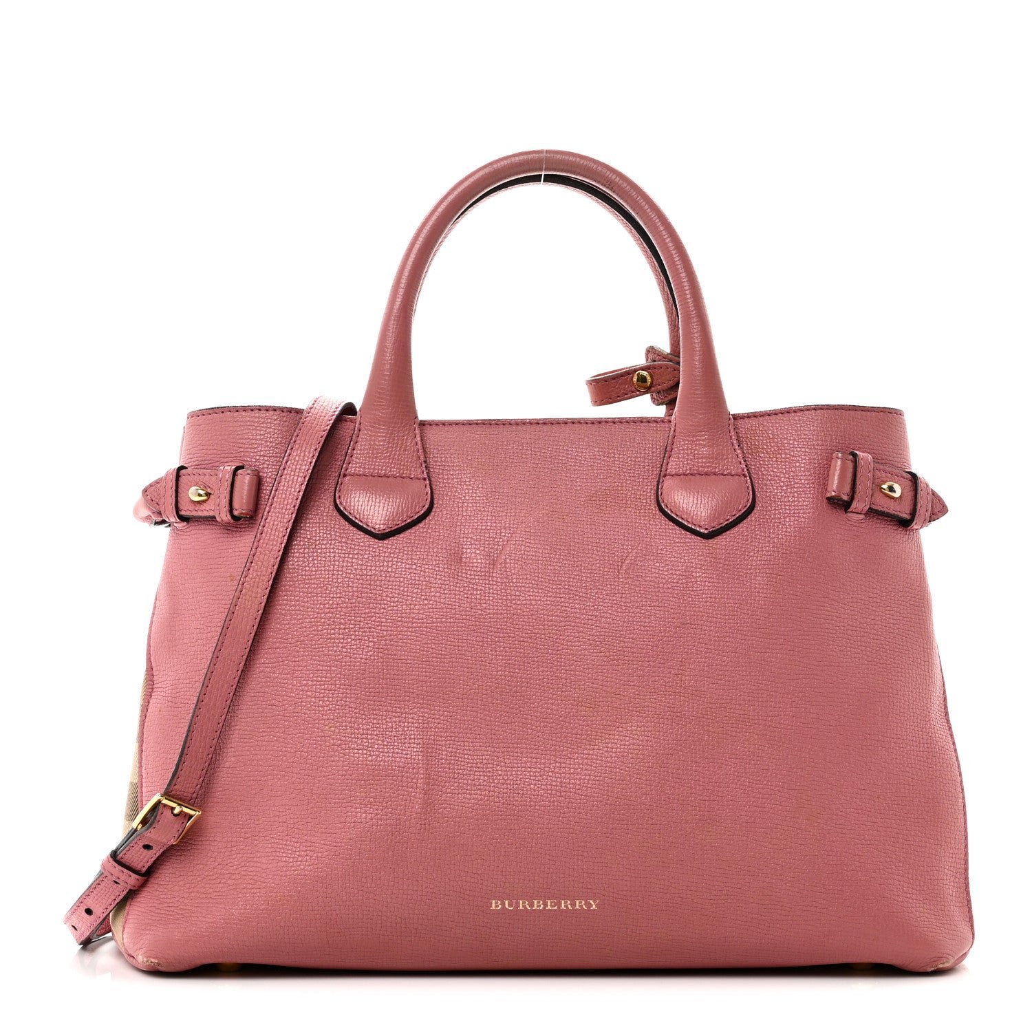 Burberry Burberry Derby Calfskin House Check Medium Banner Tote Mauve Pink