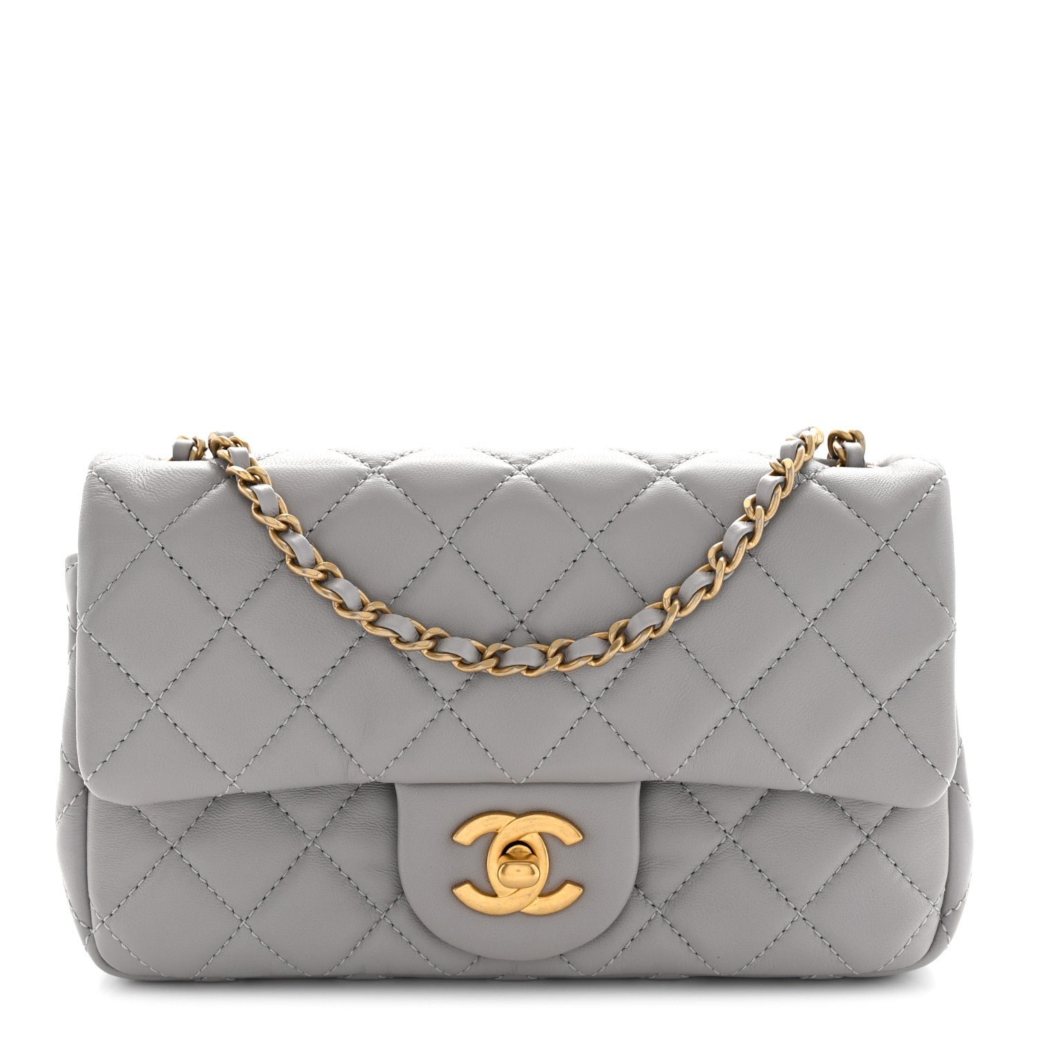Chanel Lambskin Quilted Mini Rectangular Pearl Crush Flap Grey