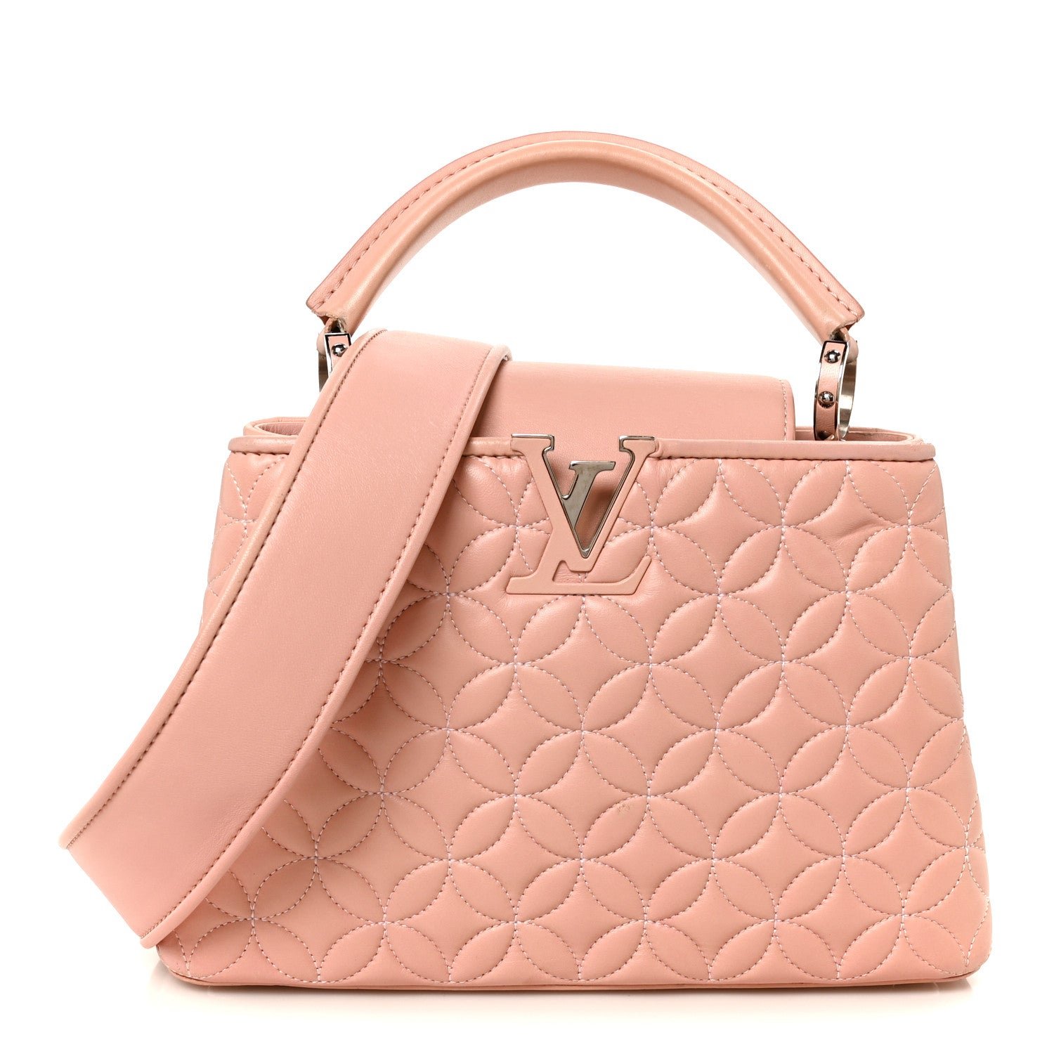 Louis Vuitton Lambskin Quilted Flower Capucines BB Pink