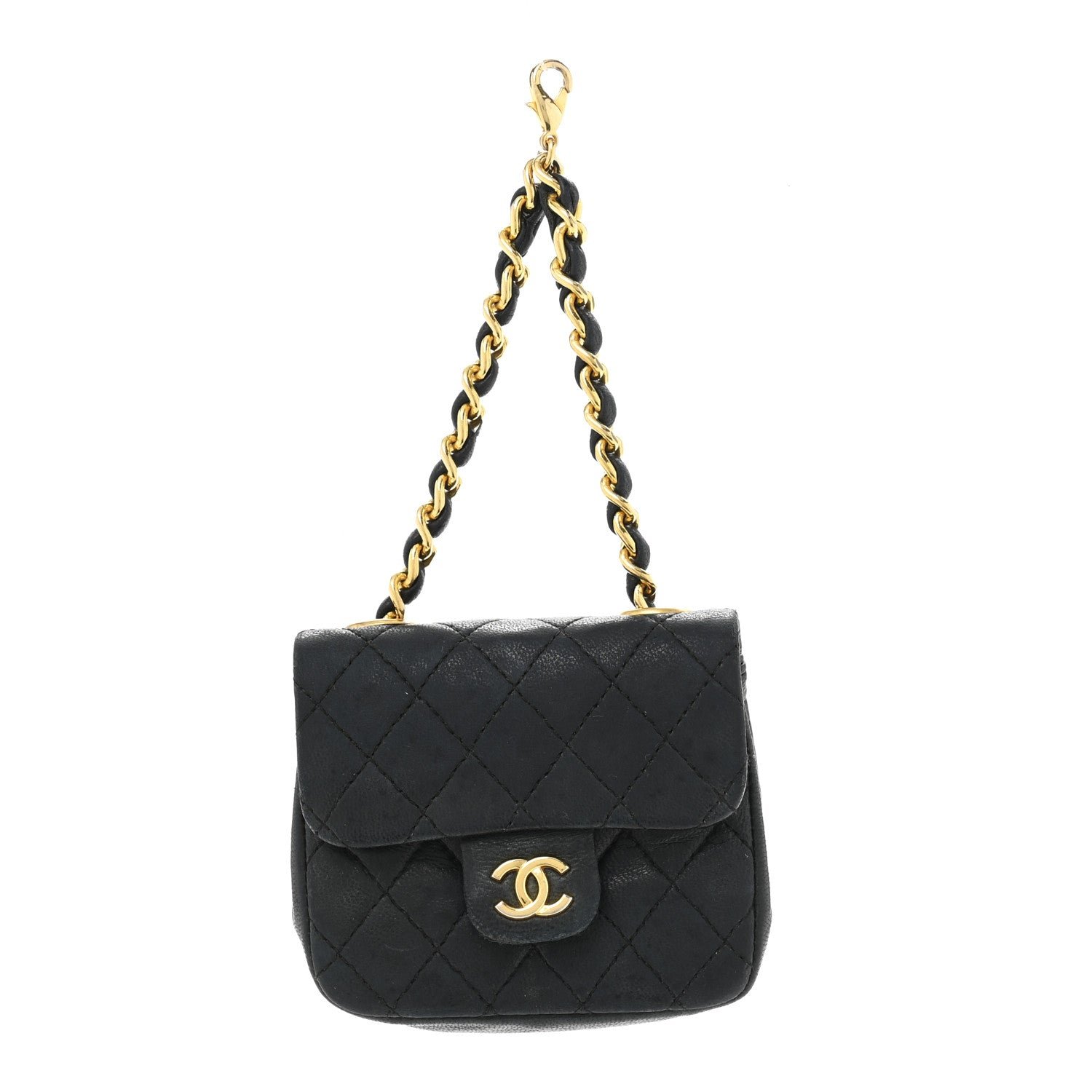 Chanel Lambskin Quilted Mini Flap Belt Bag Charm Black