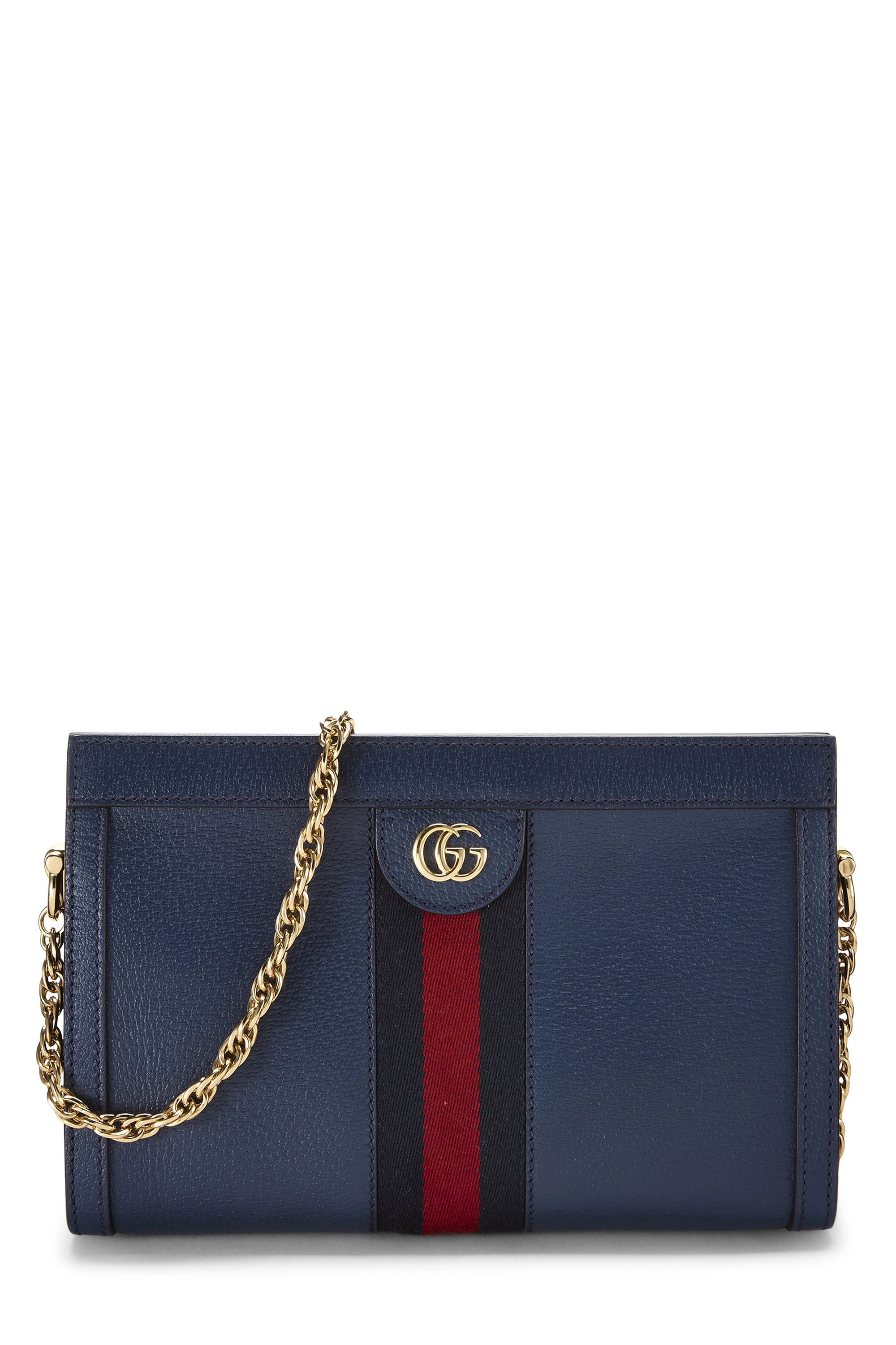 Navy Leather Ophidia Shoulder Bag Small